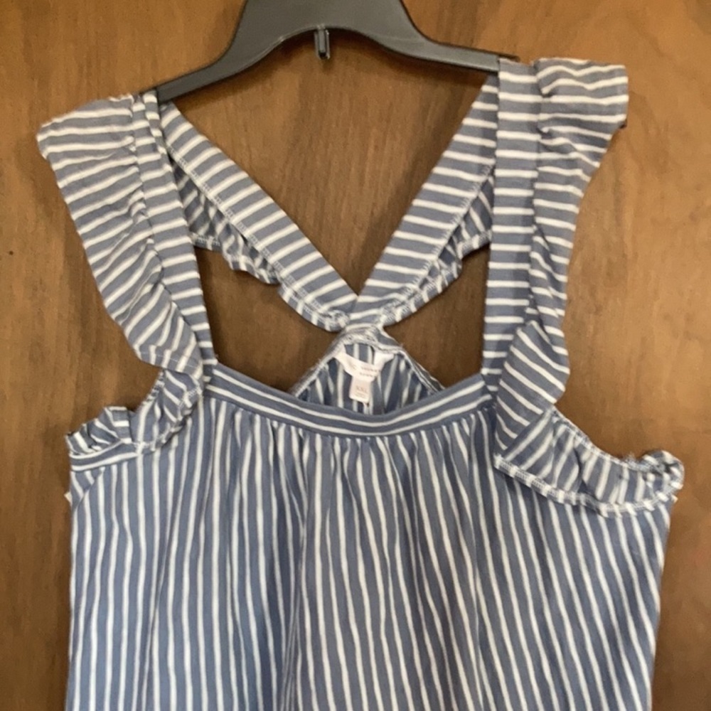 LC Lauren Conrad stripe ruffle sleeve tank cotton casual boho XXL - Picture 5 of 11